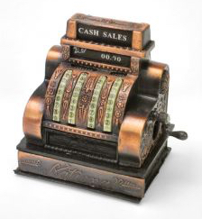 doing business online with antique cash register